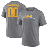 Los Angeles Chargers Heritage Custom Name & Number Tri-Blend T-Shirt - Gray T-shirts