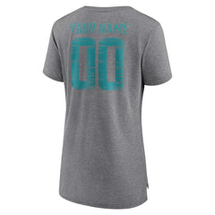 Miami Dolphins Women's Heritage Custom Name & Number Tri-Blend T-Shirt - Gray T-shirts