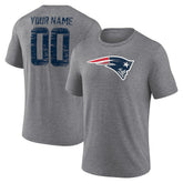 New England Patriots Heritage Custom Name & Number Tri-Blend T-Shirt - Gray T-shirts