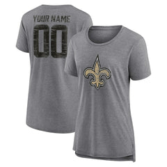 New Orleans Saints Women's Heritage Custom Name & Number Tri-Blend T-Shirt - Gray T-shirts