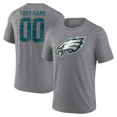 Philadelphia Eagles Heritage Custom Name & Number Tri-Blend T-Shirt - Gray T-shirts