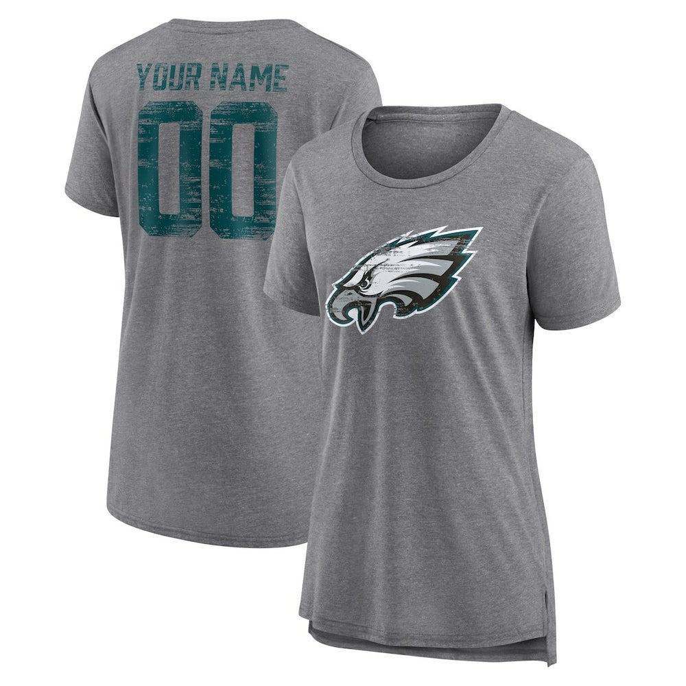 Philadelphia Eagles Women's Heritage Custom Name & Number Tri-Blend T-Shirt - Gray T-shirts
