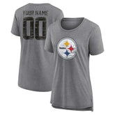 Pittsburgh Steelers Women's Heritage Custom Name & Number Tri-Blend T-Shirt - Gray T-shirts