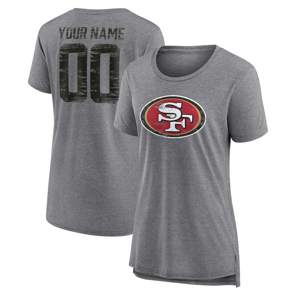 San Francisco 49ers Women's Heritage Custom Name & Number Tri-Blend T-Shirt - Gray T-shirts