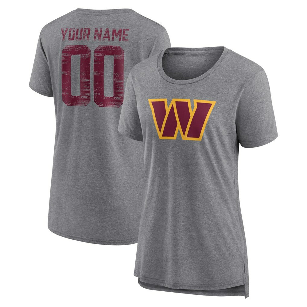 Washington Commanders Women's Heritage Custom Name & Number Tri-Blend T-Shirt - Gray T-shirts