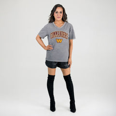 Washington Commanders Gameday Couture Women's Relaxed Iconic Edge Rhinestone V-Neck T-Shirt - Gray T-shirts