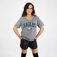 Philadelphia Eagles Gameday Couture Women's Relaxed Iconic Edge Rhinestone V-Neck T-Shirt - Gray T-shirts