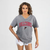Atlanta Falcons Gameday Couture Women's Relaxed Iconic Edge Rhinestone V-Neck T-Shirt - Gray T-shirts