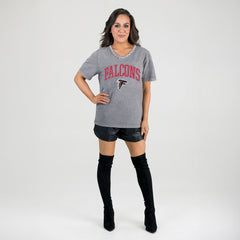Atlanta Falcons Gameday Couture Women's Relaxed Iconic Edge Rhinestone V-Neck T-Shirt - Gray T-shirts