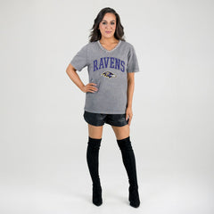 Baltimore Ravens Gameday Couture Women's Relaxed Iconic Edge Rhinestone V-Neck T-Shirt - Gray T-shirts