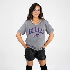 Buffalo Bills Gameday Couture Women's Relaxed Iconic Edge Rhinestone V-Neck T-Shirt - Gray T-shirts