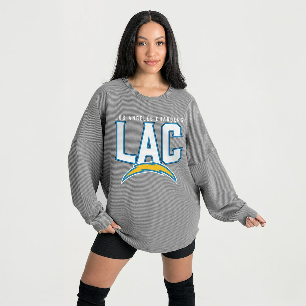 Los Angeles Chargers Gameday Couture Women's Oversized Pure Motion Corded Sweatshirt - Gray Sweatshirts
