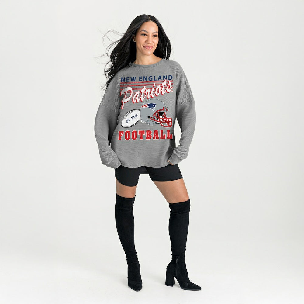 New England Patriots Gameday Couture Women's Oversized Sweet Victory Corded Sweatshirt - Gray Sweatshirts
