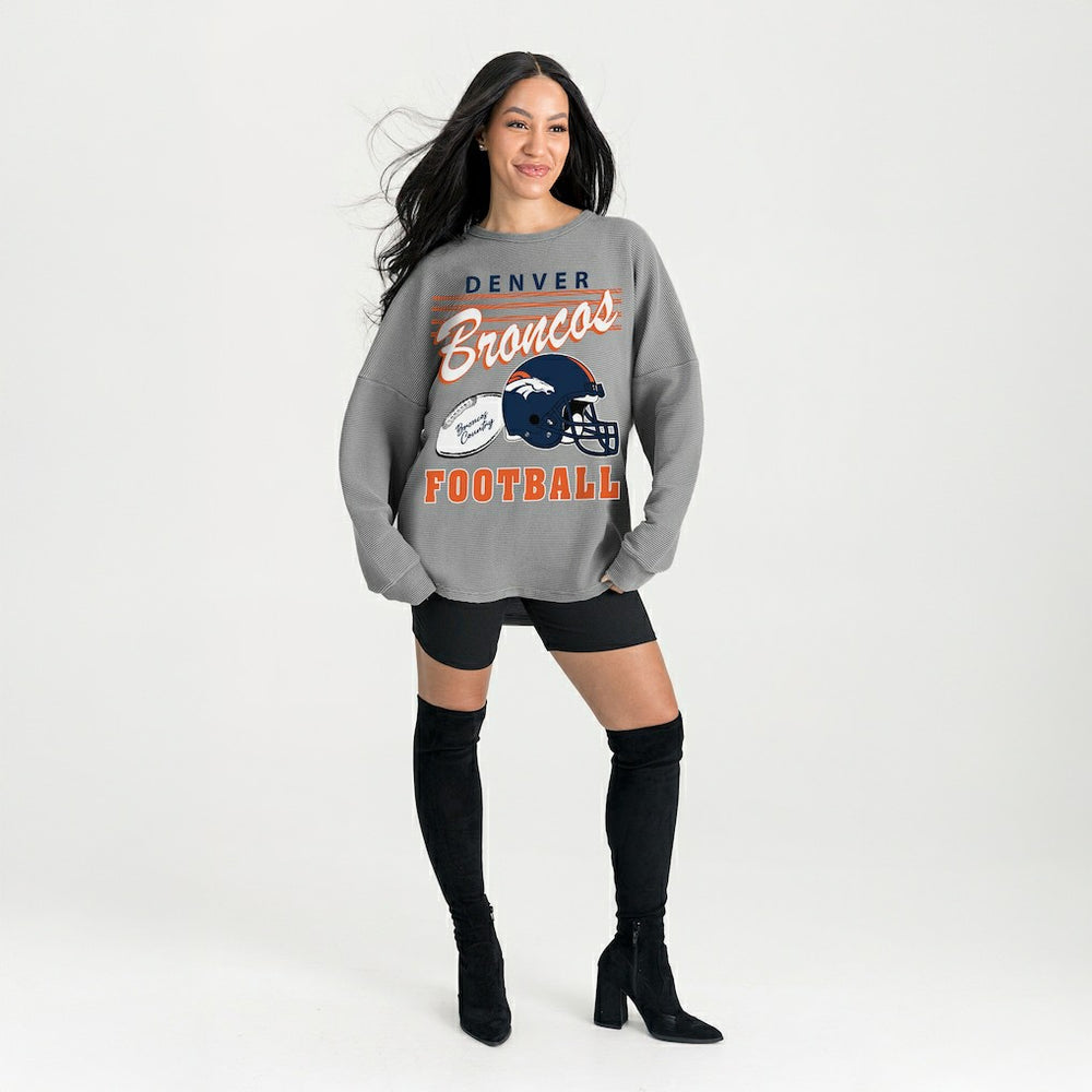 Denver Broncos Gameday Couture Women's Oversized Sweet Victory Corded Sweatshirt - Gray Sweatshirts
