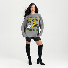 Green Bay Packers Gameday Couture Women's Oversized Sweet Victory Corded Sweatshirt - Gray Sweatshirts