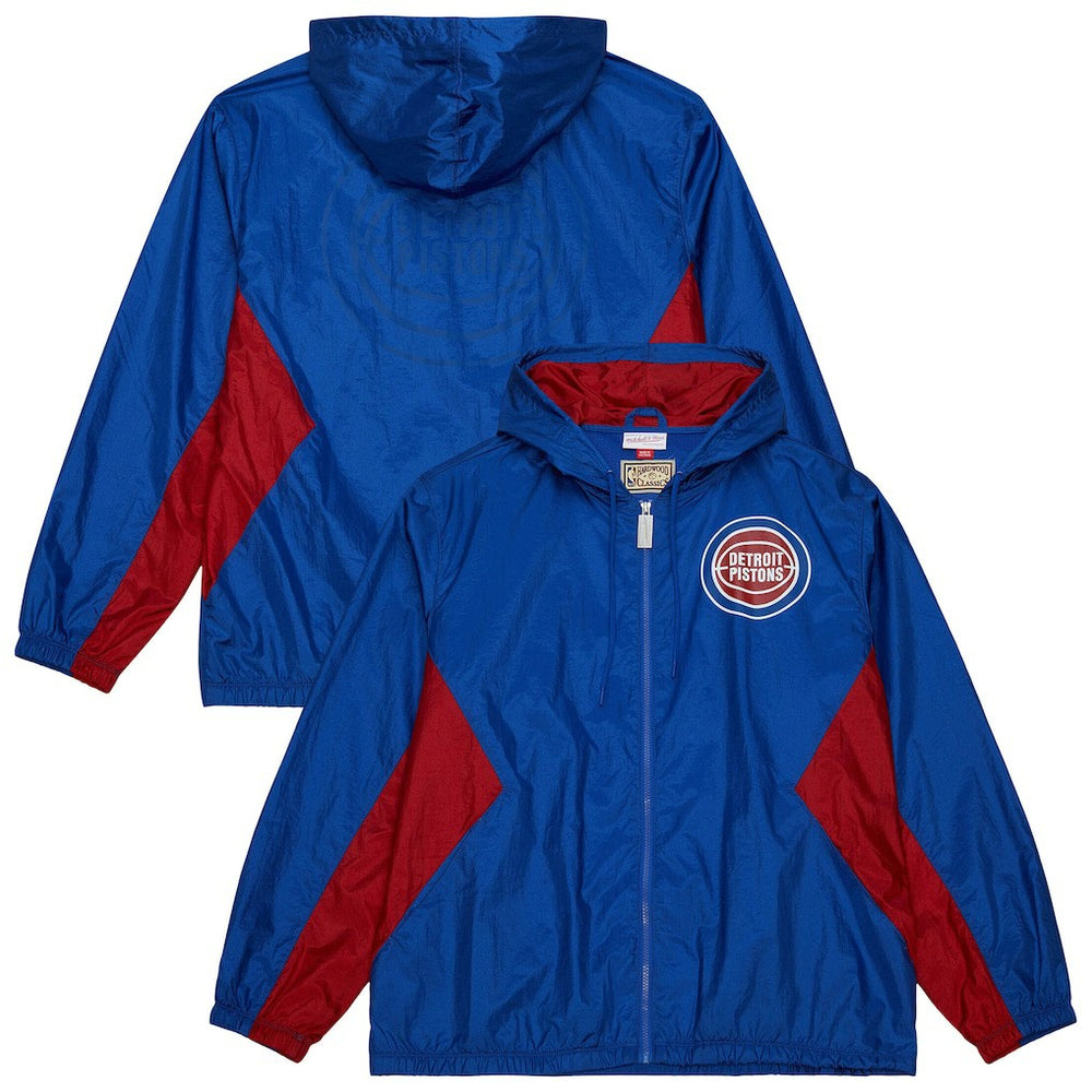 Detroit Pistons Playmaker Full-Zip Hooded Windbreaker Jacket Blue - Mitchell & Ness