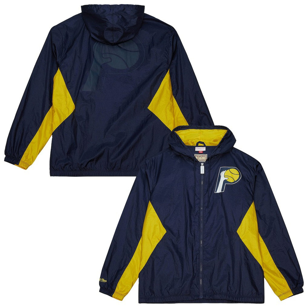 Indiana Pacers Playmaker Full-Zip Hooded Windbreaker Jacket Navy - Mitchell & Ness