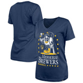 Milwaukee Brewers New Era Women's Little Miss 2 V-Neck T-Shirt - Navy T-shirts