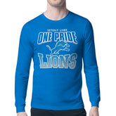 Detroit Lions Starter Comic Style Slogan Long Sleeve T-Shirt - Blue T-shirts