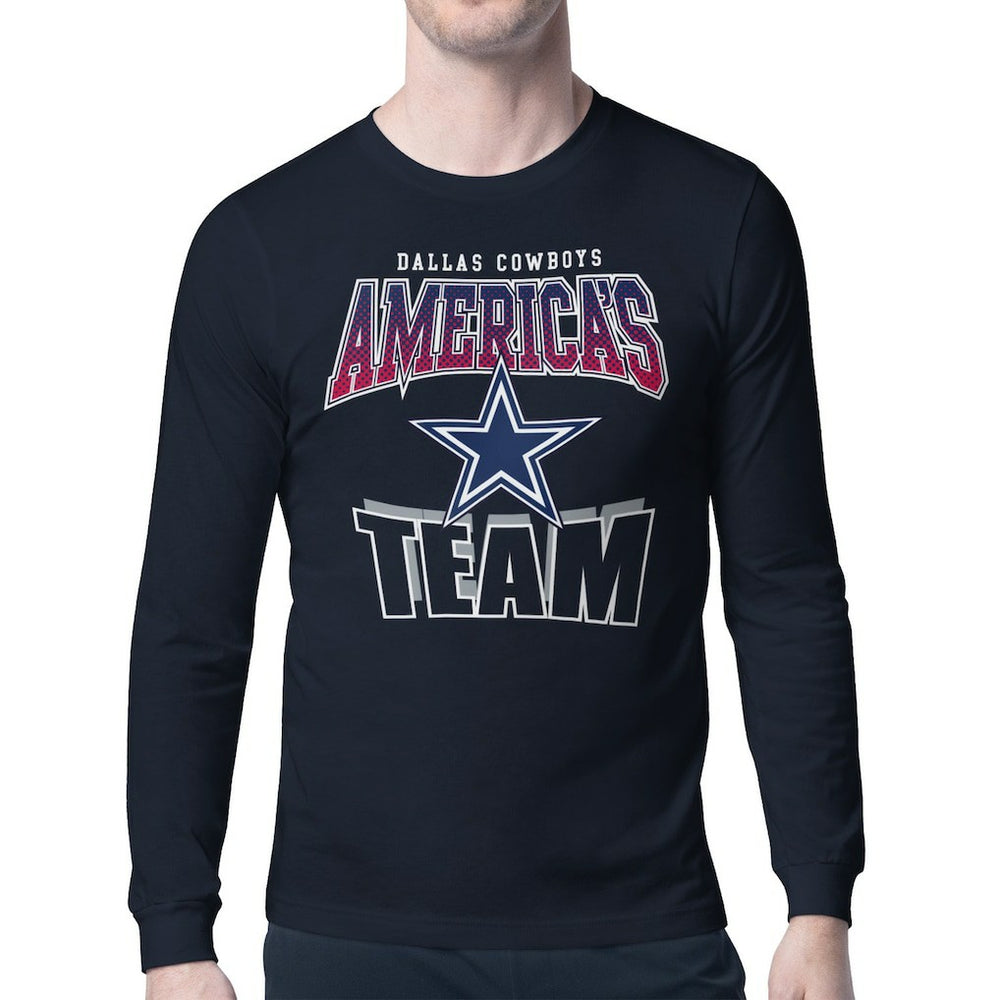 Dallas Cowboys Starter Comic Style Slogan Long Sleeve T-Shirt - Navy T-shirts