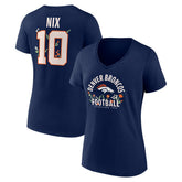Bo Nix Denver Broncos Women's Floral Name & Number V-Neck T-Shirt - Navy T-shirts