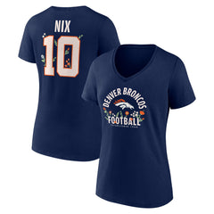 Bo Nix Denver Broncos Women's Floral Name & Number V-Neck T-Shirt - Navy T-shirts