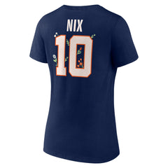 Bo Nix Denver Broncos Women's Floral Name & Number V-Neck T-Shirt - Navy T-shirts