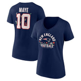 Drake Maye New England Patriots Women's Floral Name & Number V-Neck T-Shirt - Navy T-shirts