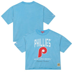 Philadelphia Phillies Mitchell & Ness Women's Cooperstown Cropped Boxy T-Shirt - Light Blue T-shirts