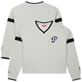 Philadelphia Phillies Mitchell & Ness Women's Cooperstown Collection V-Neck Cropped Toggle Sweatshirt - Heather Gray Sweatshirts