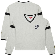 Philadelphia Phillies Mitchell & Ness Women's Cooperstown Collection V-Neck Cropped Toggle Sweatshirt - Heather Gray Sweatshirts