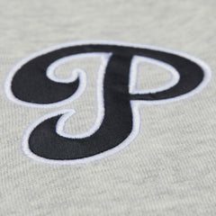 Philadelphia Phillies Mitchell & Ness Women's Cooperstown Collection V-Neck Cropped Toggle Sweatshirt - Heather Gray Sweatshirts