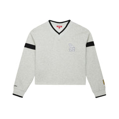 Los Angeles Dodgers Mitchell & Ness Women's Cooperstown Collection V-Neck Cropped Toggle Sweatshirt - Heather Gray Sweatshirts