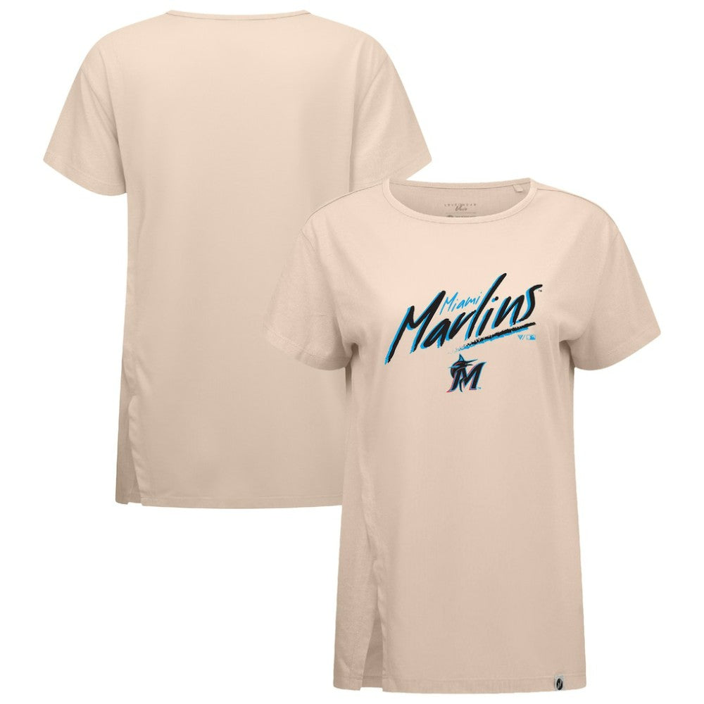 Miami Marlins Levelwear Women's Influx Sizzle T-Shirt - Khaki T-shirts