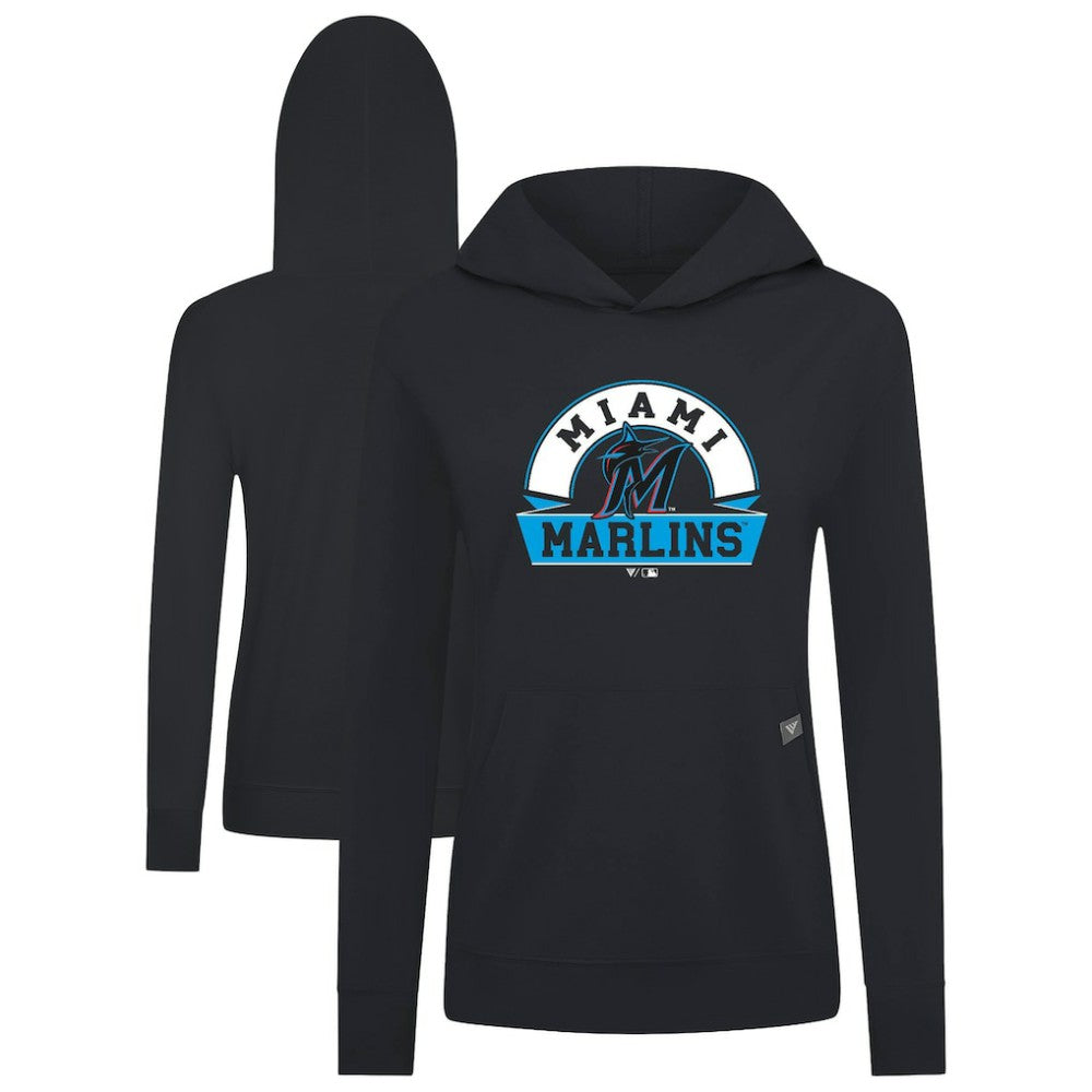 Miami Marlins Levelwear Women's Relay Banner Arch Long Sleeve T-Shirt Hoodie - Black Hoodies