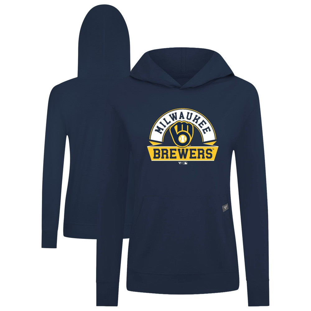 Milwaukee Brewers Levelwear Women's Relay Banner Arch Long Sleeve T-Shirt Hoodie - Navy Hoodies