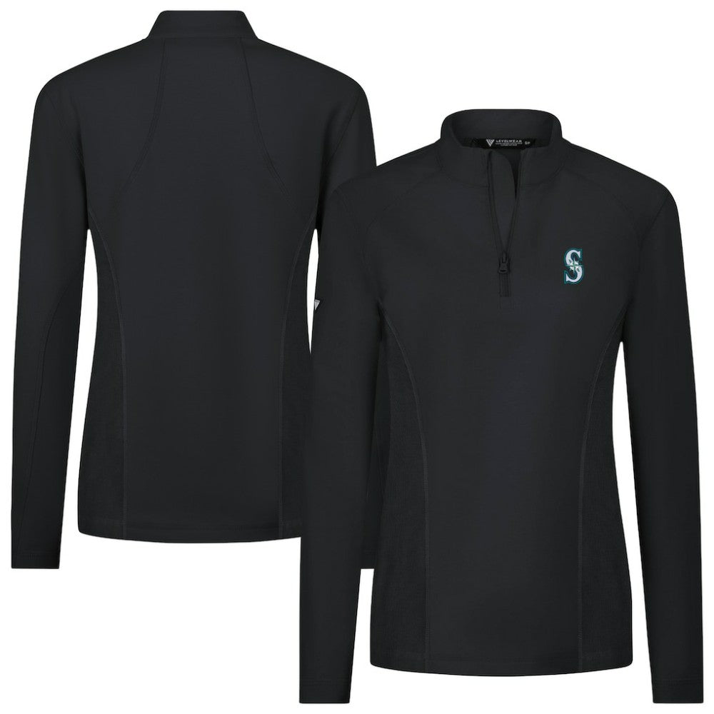Seattle Mariners Levelwear Women's Upright Insignia 2.0 Quarter-Zip Tri-Blend Top - Black Tops