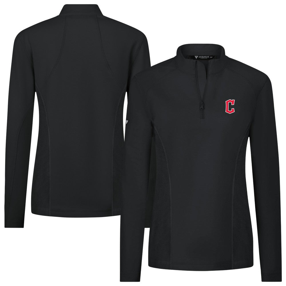 Cleveland Guardians Levelwear Women's Upright Insignia 2.0 Quarter-Zip Tri-Blend Top - Black Tops