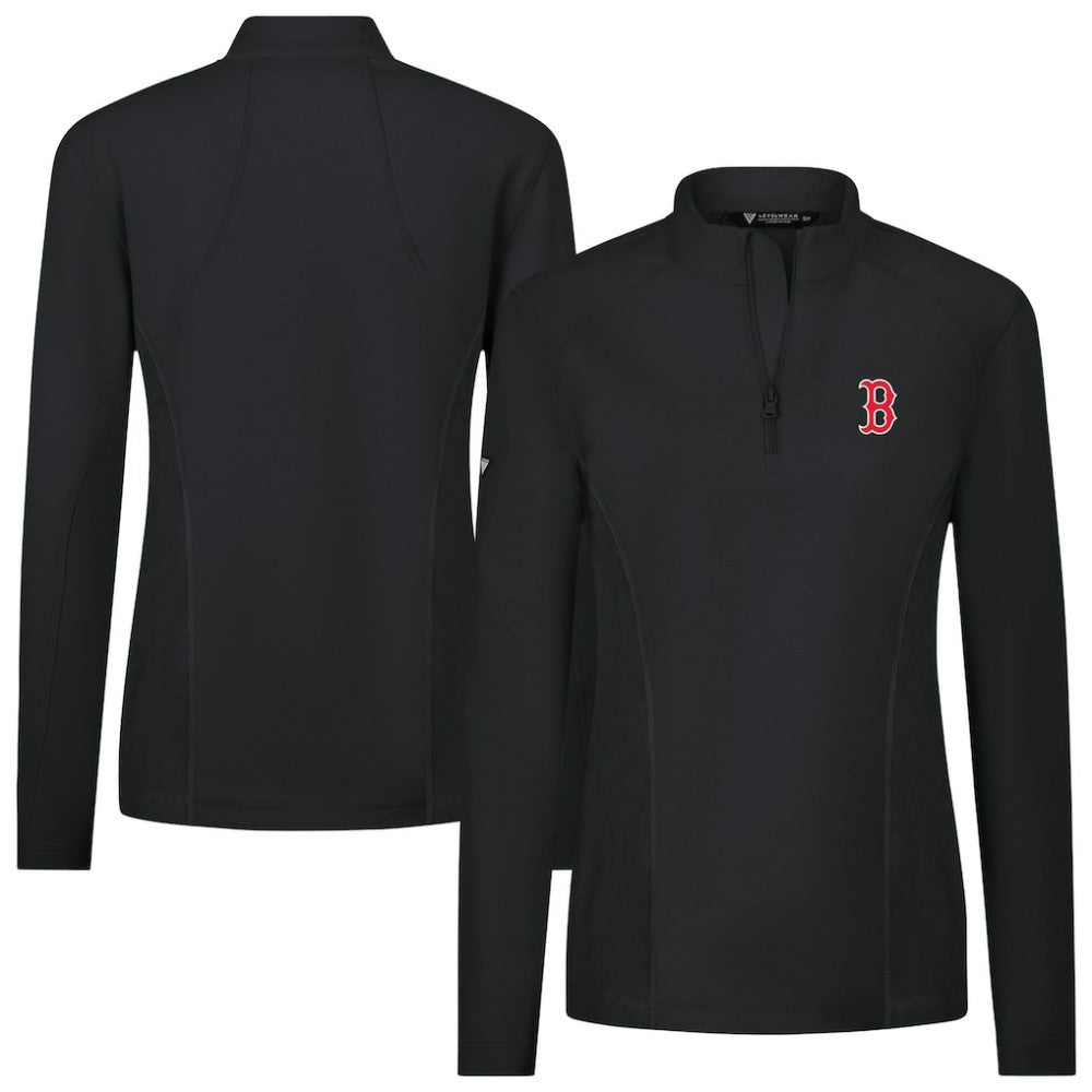 Boston Red Sox Levelwear Women's Upright Insignia 2.0 Quarter-Zip Tri-Blend Top - Black Tops