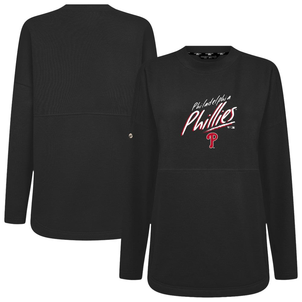 Philadelphia Phillies Levelwear Women's Oversized Beaudry Sizzle Top - Black Tops