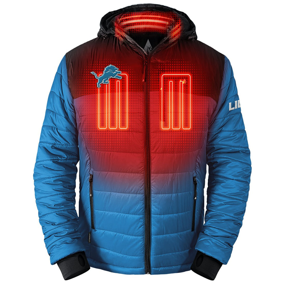 Detroit Lions ActionHeat 5V Battery Heated Colorblock Full-Zip Puffer Jacket - Black/Blue Jackets