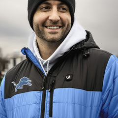 Detroit Lions ActionHeat 5V Battery Heated Colorblock Full-Zip Puffer Jacket - Black/Blue Jackets