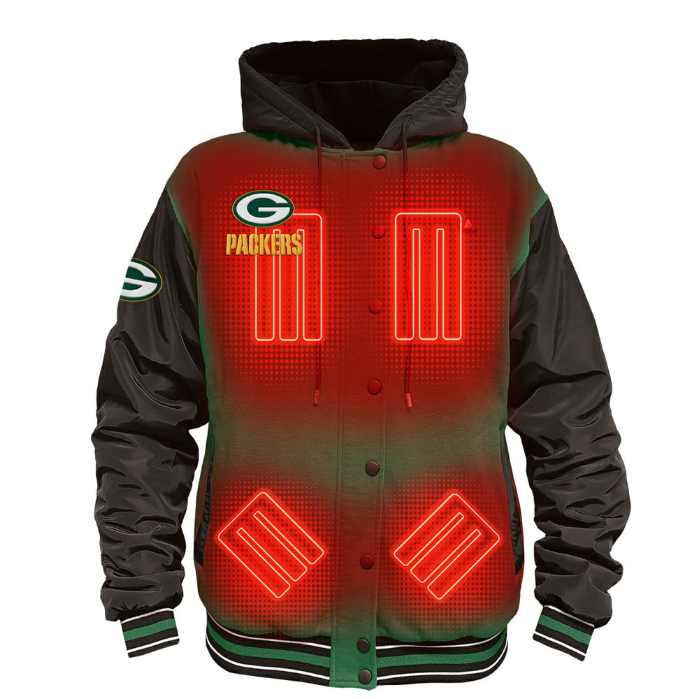 Green Bay Packers ActionHeat 5V Battery Heated Full-Snap Varsity Jacket - Green/Black Jackets