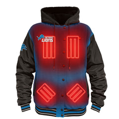 Detroit Lions ActionHeat 5V Battery Heated Full-Snap Varsity Jacket - Blue/Black Jackets