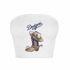 Los Angeles Dodgers Tiny Turnip Women's Cowboy Boot Crop Tube Top - White Tops