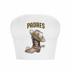 San Diego Padres Tiny Turnip Women's Cowboy Boot Crop Tube Top - White Tops