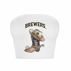 Milwaukee Brewers Tiny Turnip Women's Cowboy Boot Crop Tube Top - White Tops