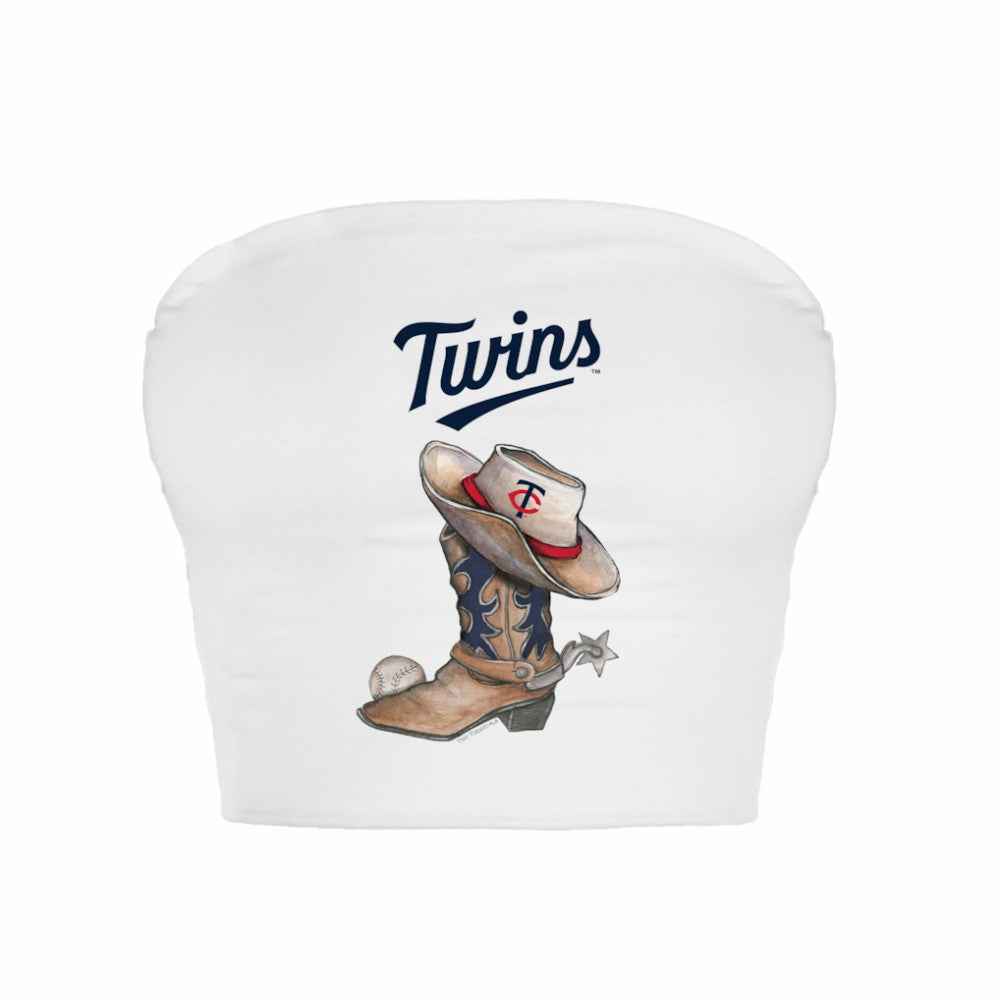 Minnesota Twins Tiny Turnip Women's Cowboy Boot Crop Tube Top - White Tops