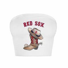 Boston Red Sox Tiny Turnip Women's Cowboy Boot Crop Tube Top - White Tops