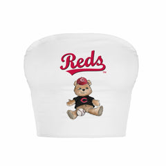 Cincinnati Reds Tiny Turnip Women's Teddy Bear Crop Tube Top - White Tops